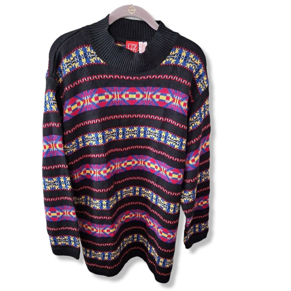 Vintage Liz Claiborne striped Southwestern All Over Sweater women's L XL